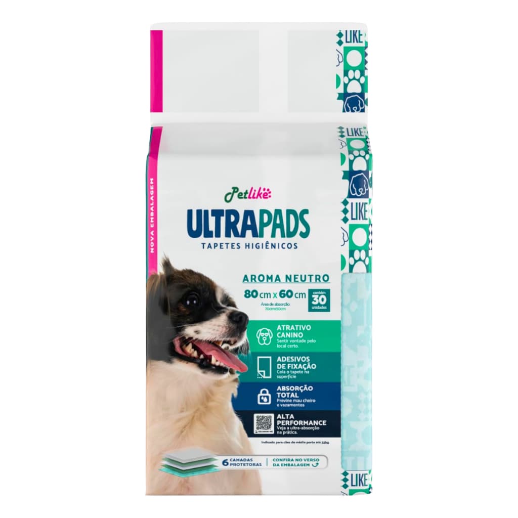 Tapete Higiênico Descartável Alta Absorção Premium Neutro para Cachorro Ultrapads 80cm x 60cm 30 Un