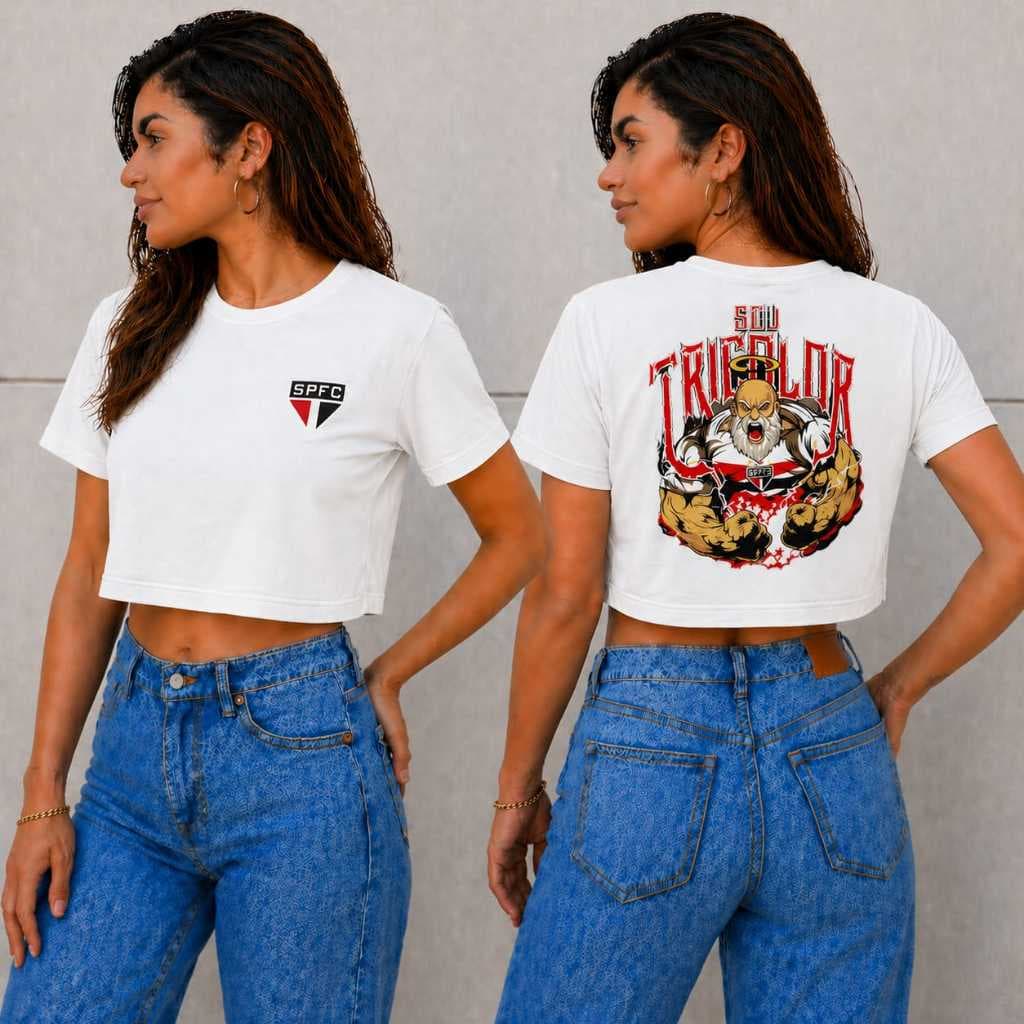 Cropped Feminino 100% Algodão Blusa Cropped Unissex Camiseta Cropped Tricolor Cropped São Paulo
