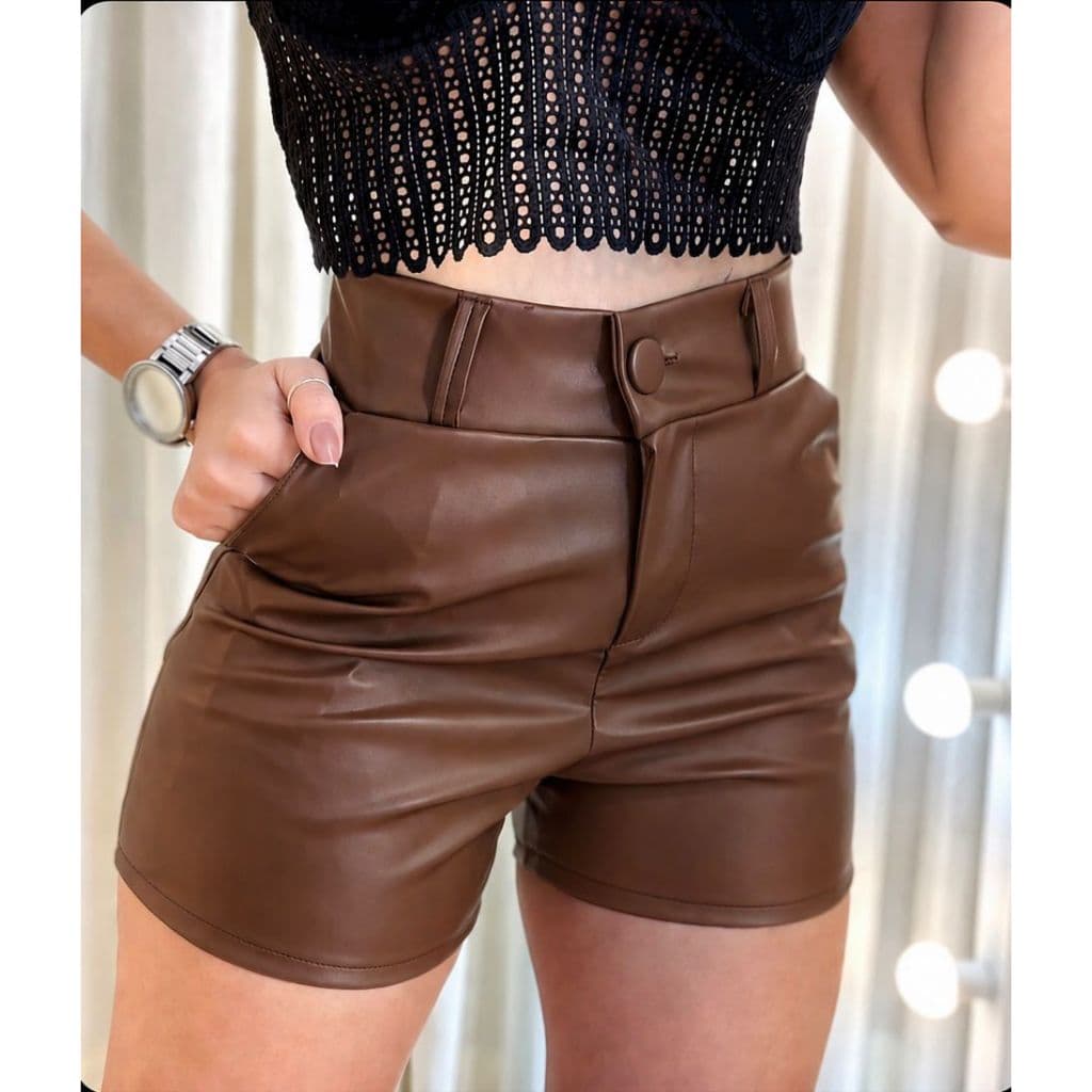 Short Courino Feminino Cintura Alta Modela Corpo Premium com Elastano Casual Festa Balada Rodeio do P ao GG Tendência