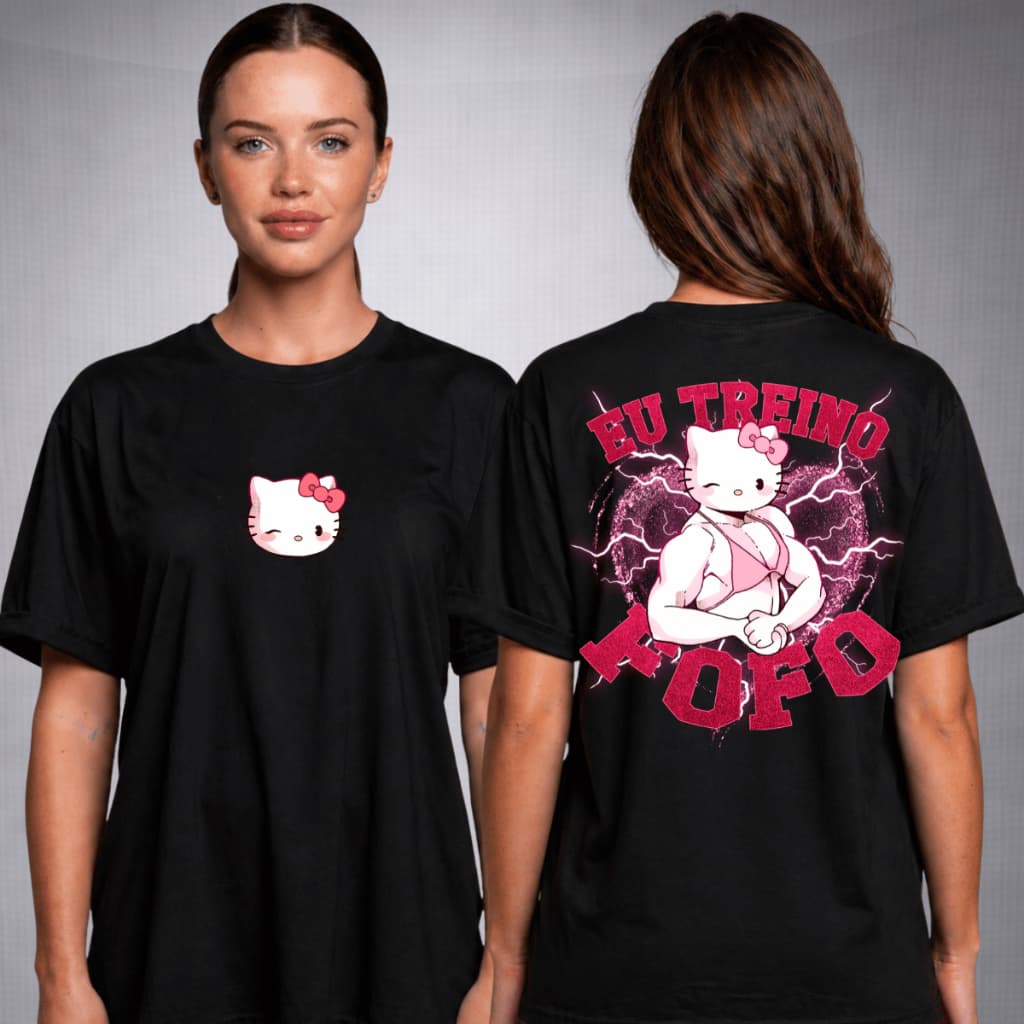 Camiseta Academia Feminina 100% Algodao Docinho Meninas Super Poderosa Hello Kity Treino Fofo