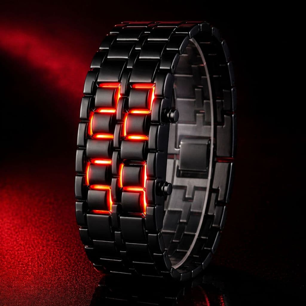 Relógio Digital Masculino Preto com LED Vermelho e Pulseira de Lava