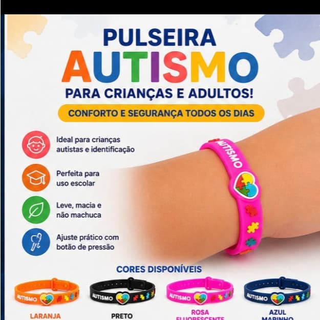 Pulseira Autismo Emborrachada Regulável – Alta Qualidade