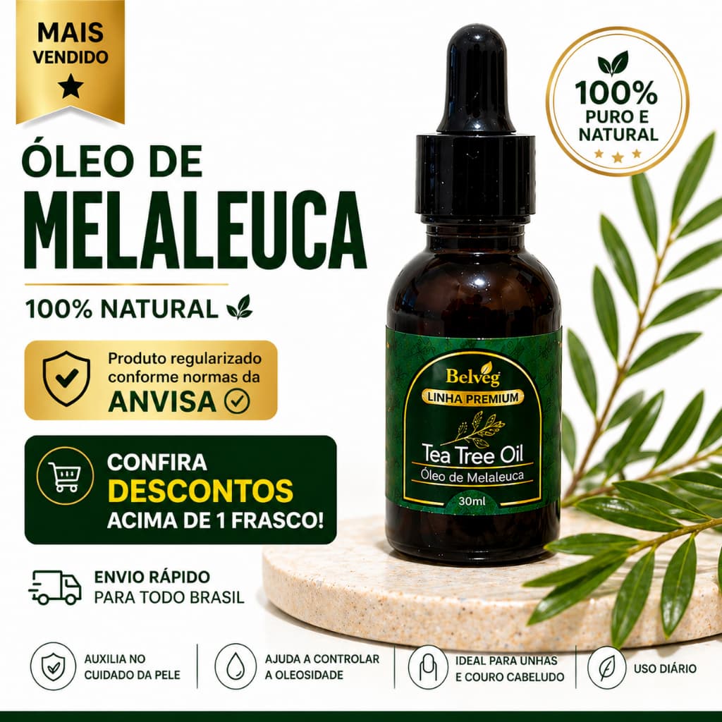 Óleo Essencial De Melaleuca  30ml Contra Micose Acne fungos, espinhas, produto regularizado anvisa.