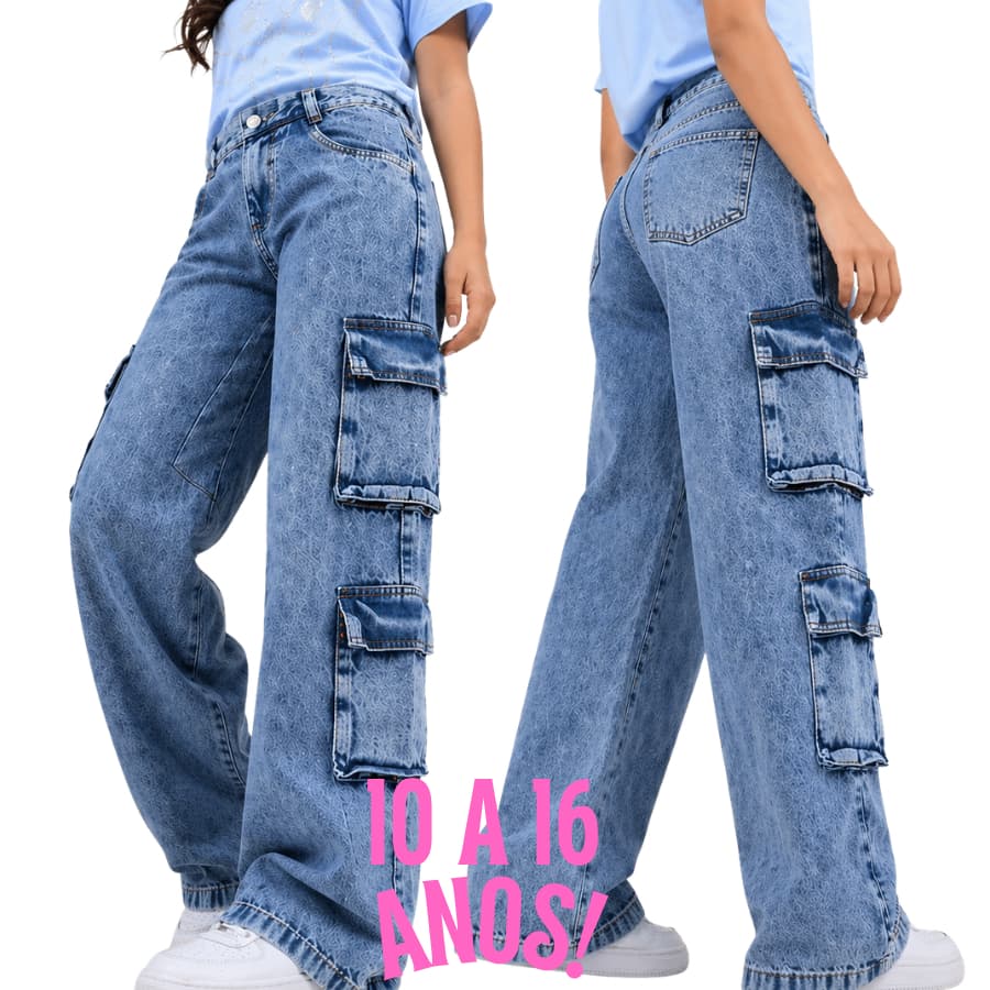 Calça Juvenil Marmorizado Feminina com Bolsos Laterais Sanfonado 10 a 16 Anos Calça Para Meninas
