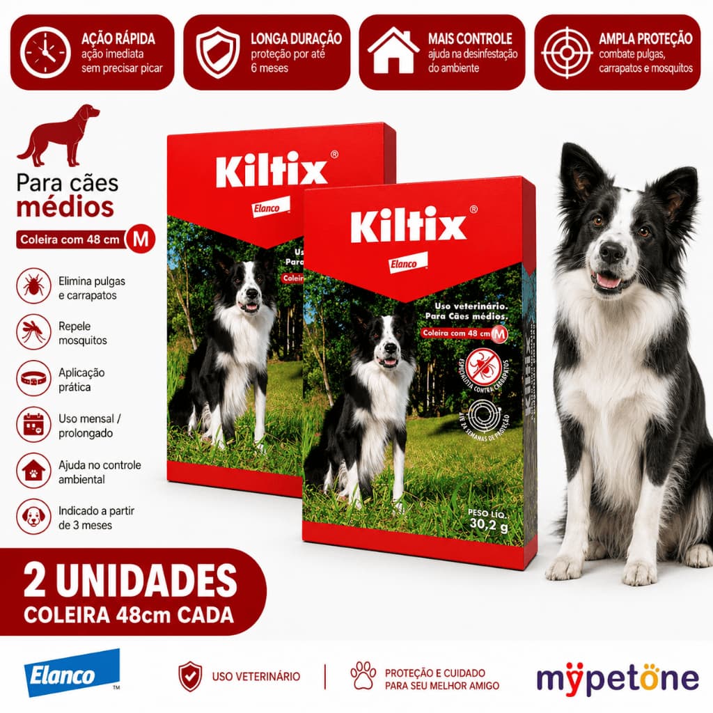 Kit 2 Coleira Elanco Antipulgas e Carrapatos Kiltix - Tam. M