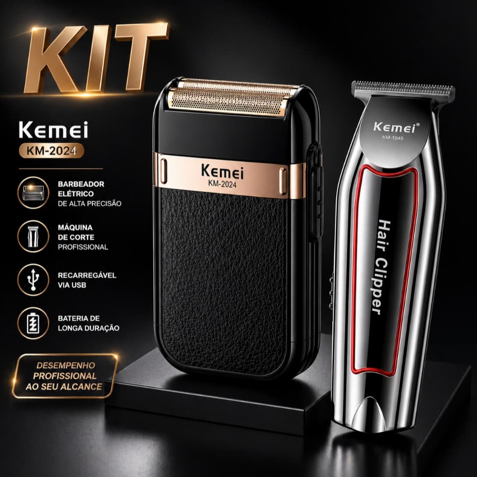 Kit 2 Máquina de acabamento Kemei KM-032 e Maquina de barbear Barbeador Elétrico KM-2024
