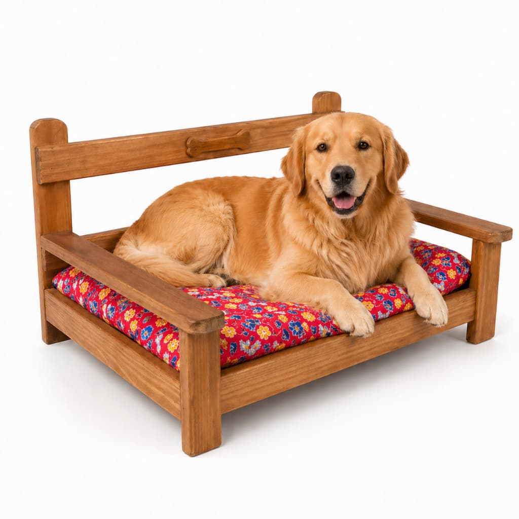 Cama Para Cachorro em Madeira Maciça com Almofada Caminha Sofá Para Pet