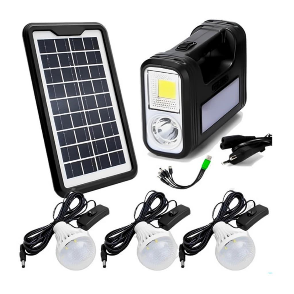 Kit Lanterna Bateria Solar Portatil Painel Led 3 Lampadas