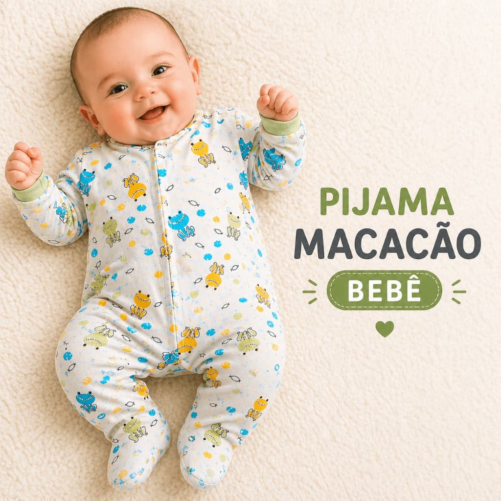 Macacão Pijama Bebê Recém Nascido 0 a 3 Meses 100% Algodão Com Pé Manga Longa Unissex Antialérgico