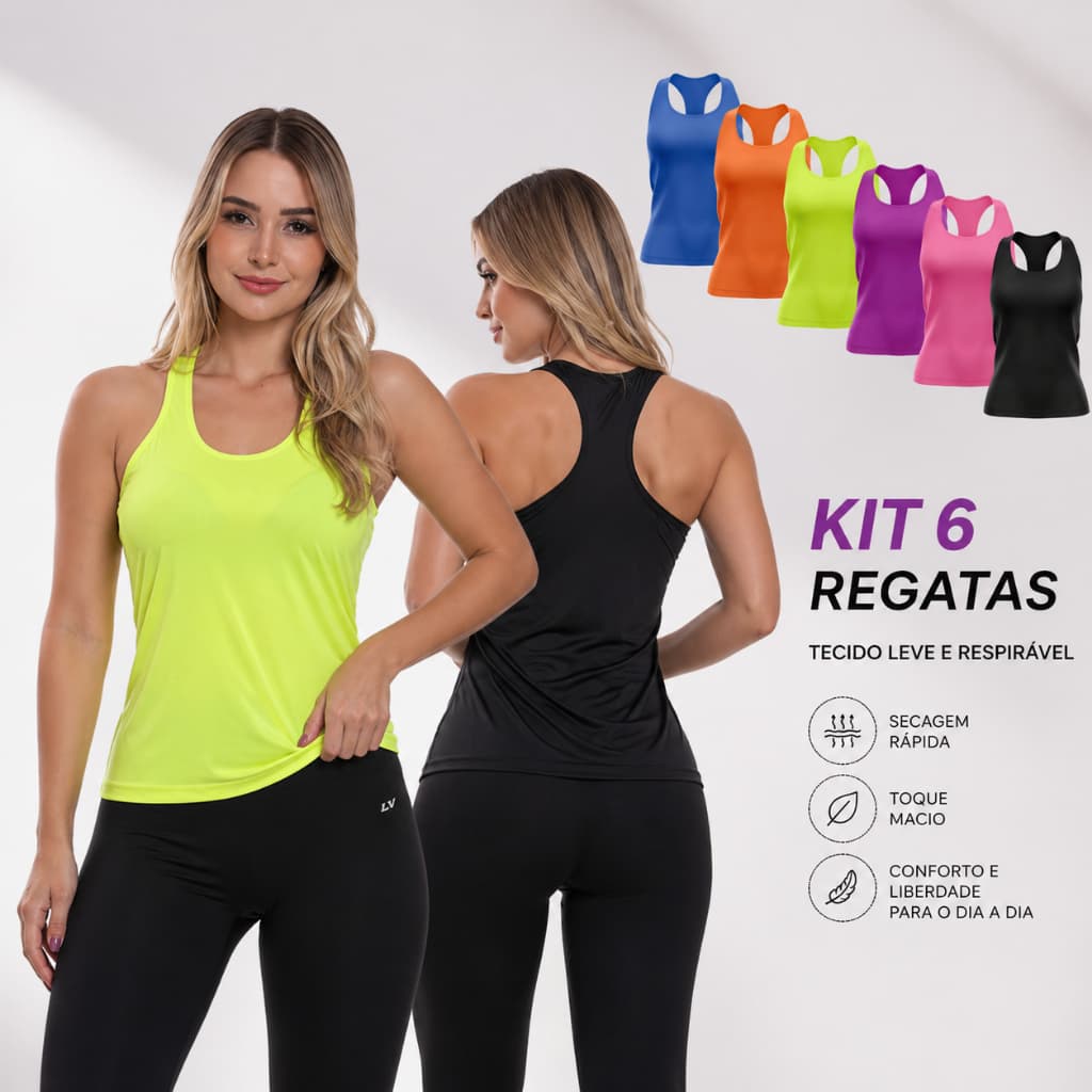 Kit 6 Regatas Nadador Feminina Dry Fit Proteção Solar Para Academia