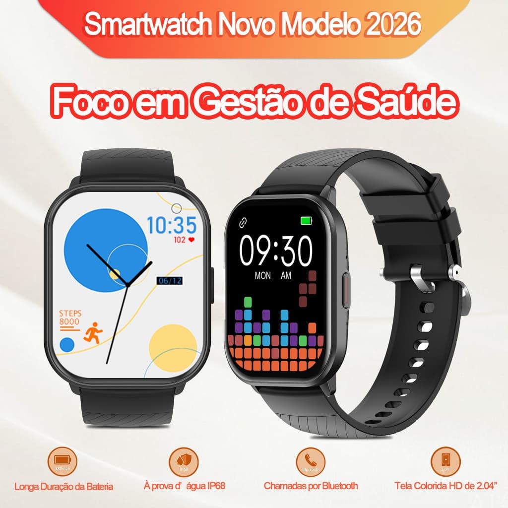 Relógio Inteligente HQ1 Chamadas Bluetooth Tela 2.04" Pressão Arterial Cardíaco Monitor Sono IP68 Presente Android iOS
