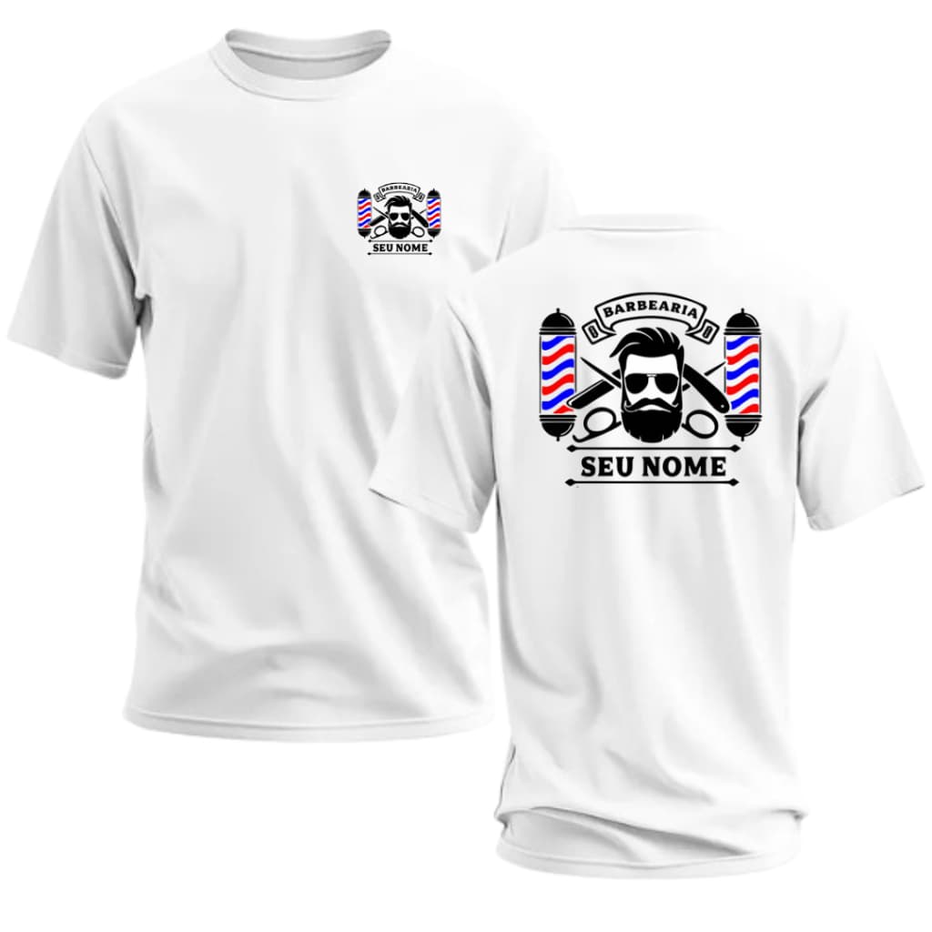Camiseta Masculina Barbeiro Personalizável Com Seu Nome - Estampa frente e Costa 100% Algodão