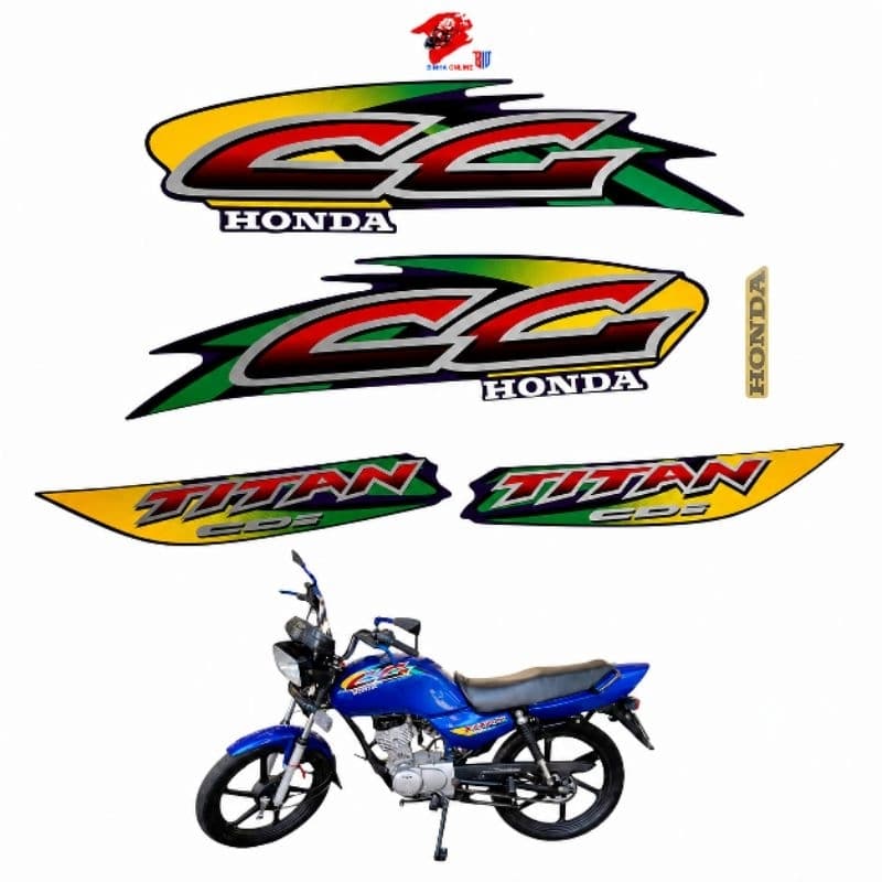 Jogo De Faixas Adesivos Titan 125 Ano 99/00 Cor Azul Brilhante Padrão Original