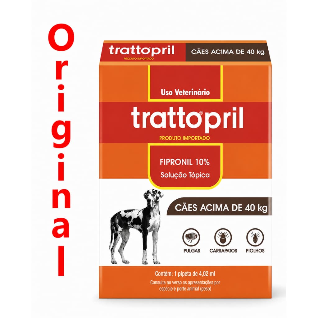 Trattopril Cães  + 40 Kg – Antipulgas, Carrapatos e Piolhos - 10%Fipronil