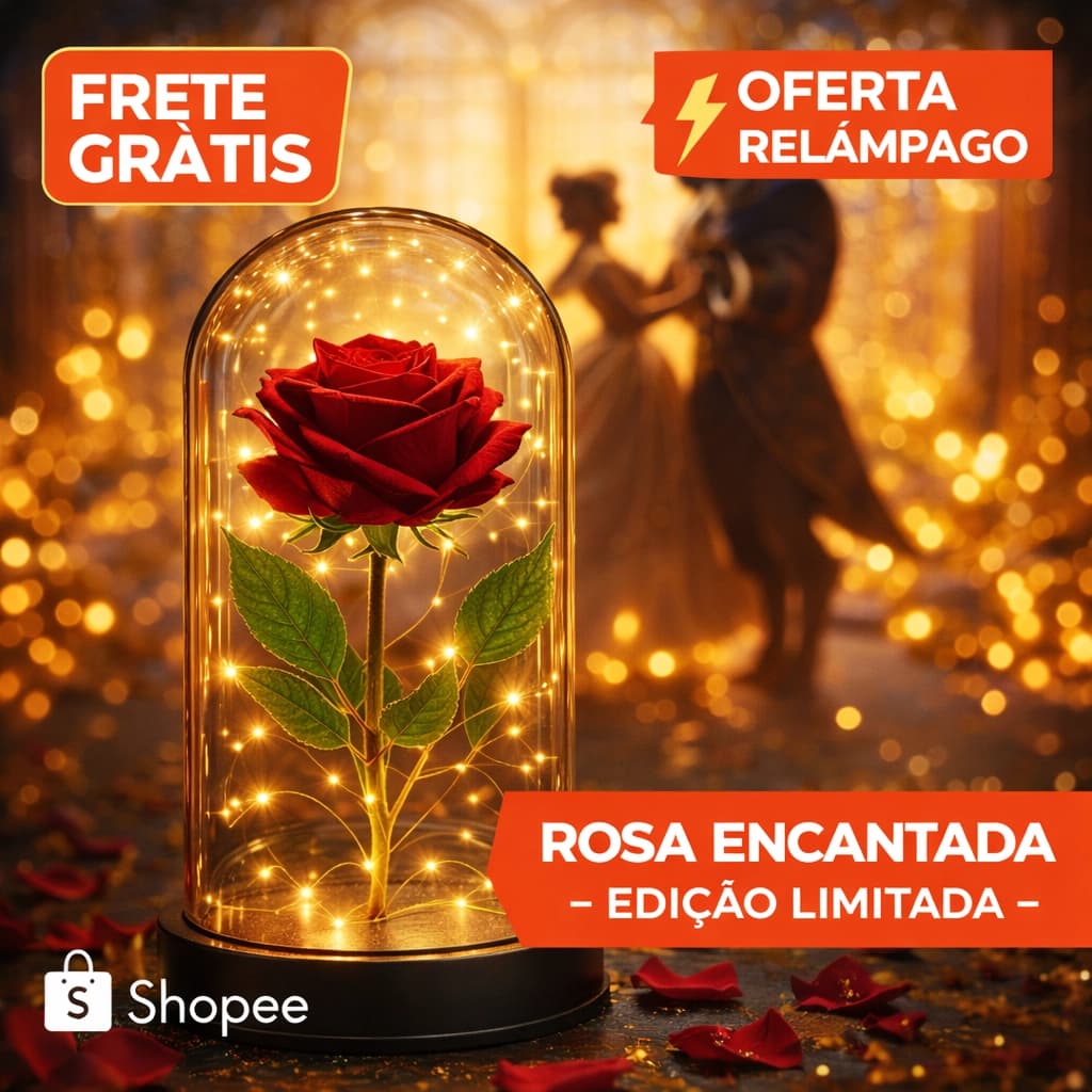 Cúpula Com Rosa Com Led 1/2 Rosas Vermelha Presente Romântico Dia das Mães, NAMORADA BELA E A FERA