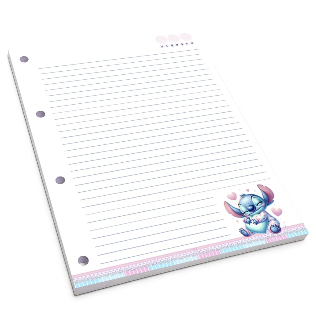 Refil para Fichário Stitch - Folhas para Fichário e Caderno Argolado 100 folhas - "Bloco" para Fichário