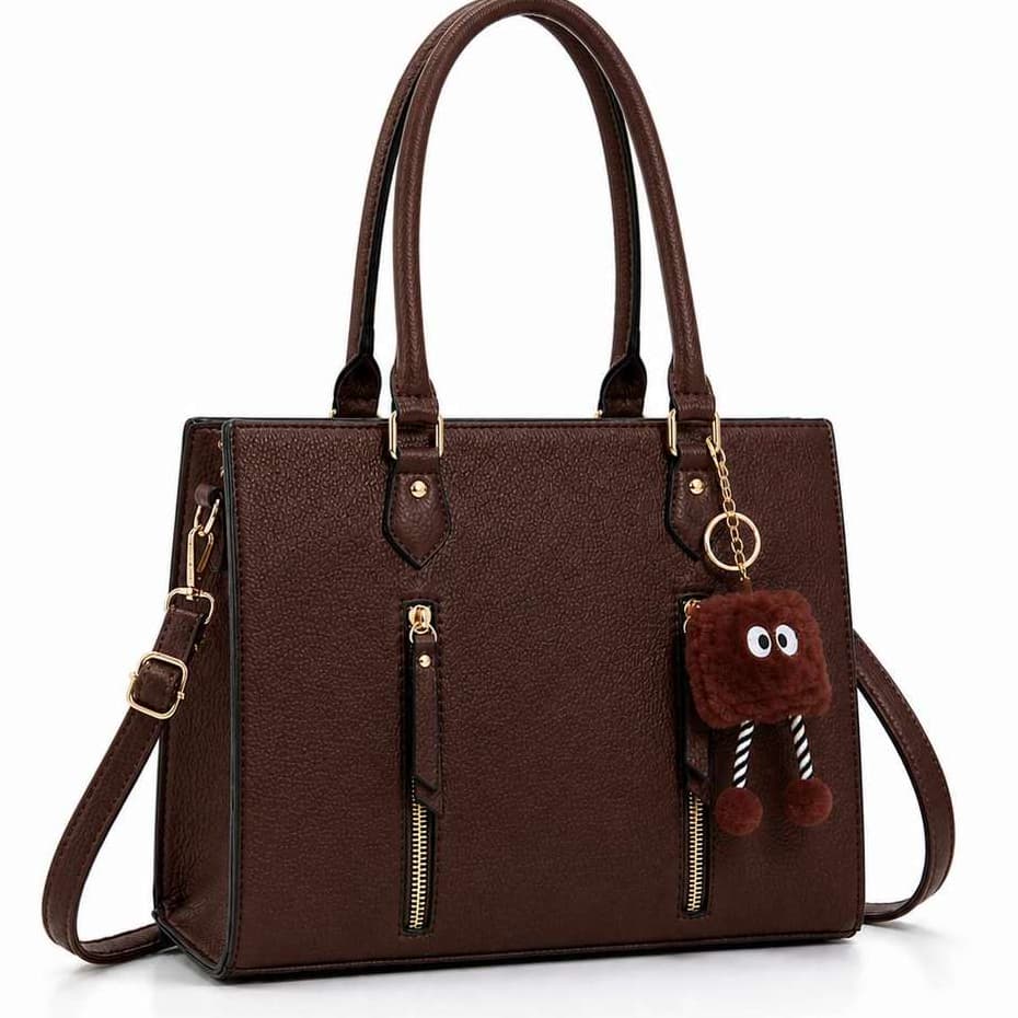 Bolsa Feminina Luxo Grande Com Chaveiro De Couro PU Elegante Alça Transversal Estruturada XQ8049#