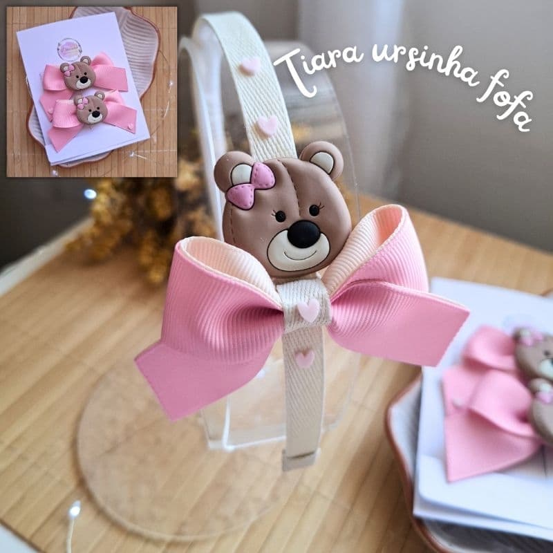 Laço de cabelo ursinha  Laço de cabelo infantil Ursinha Urso rosa Tiara arco alta qualidade resistente