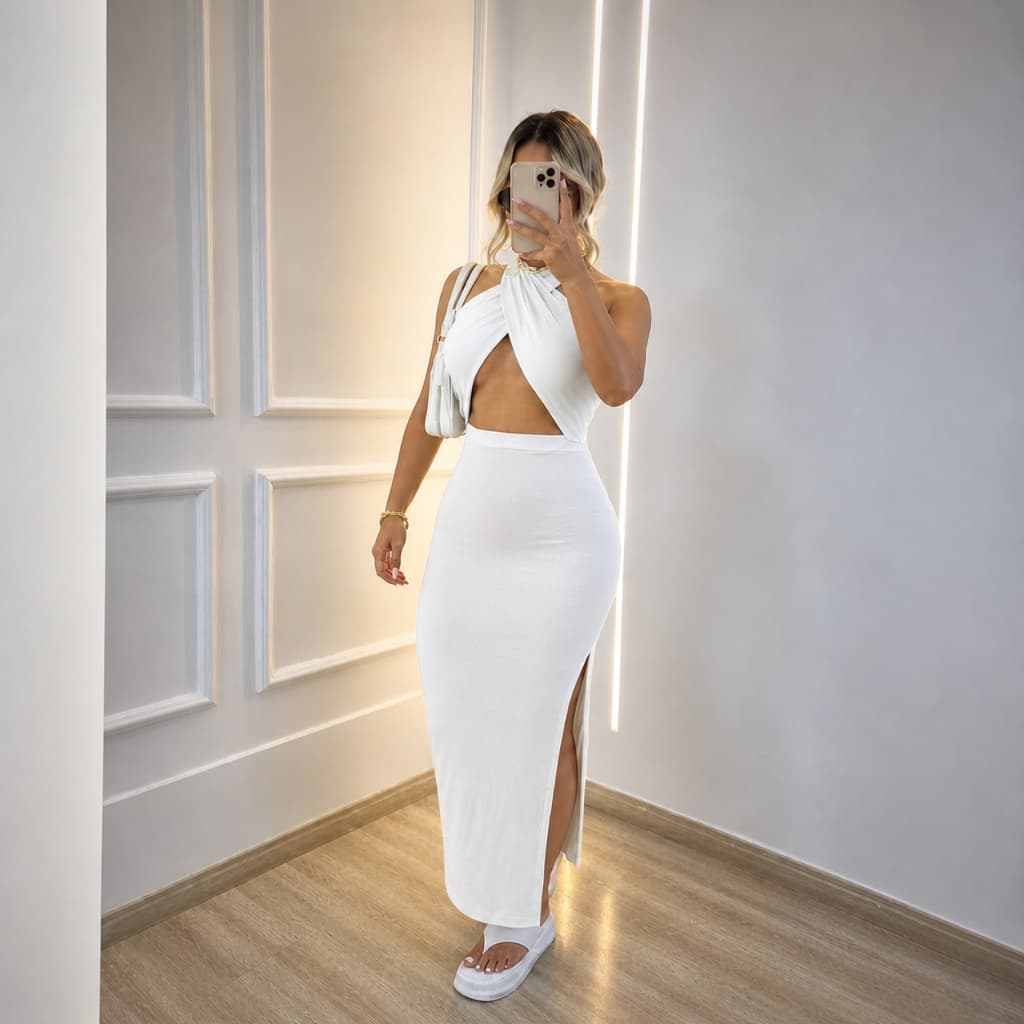 Vestido Longo Peito Cruzado Canelado