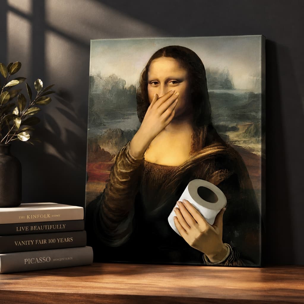 Quadro Mona Lisa Meme 1 Peça - Arte Divertida em para Decoração de Banheiro