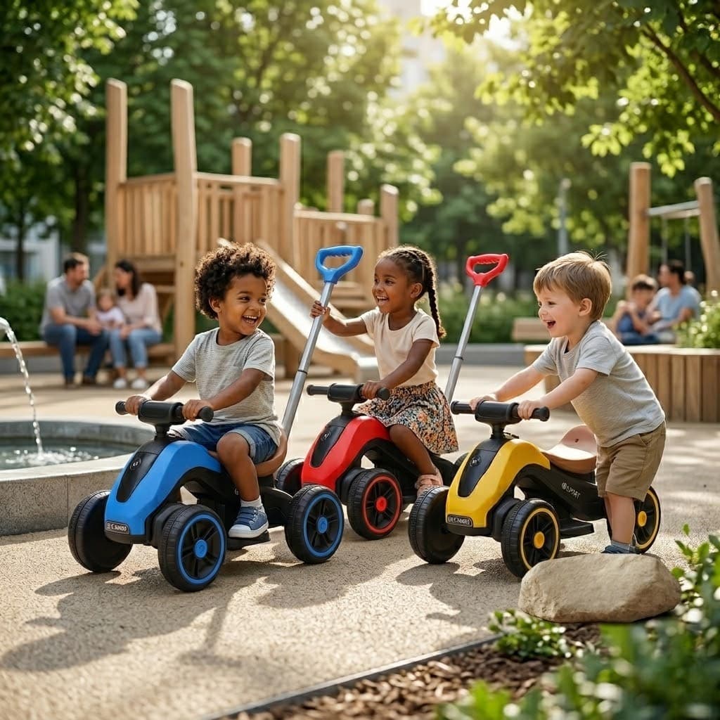 Mini Moto Elétrica Infantil Menina e menino azul e Lilás 6V Com Empurrador E Rodinhas Laterais