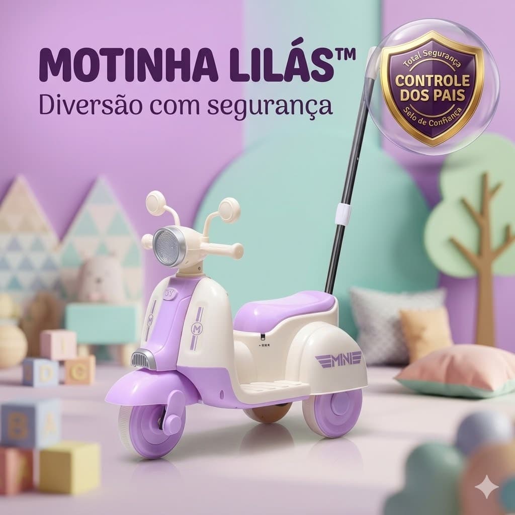 Moto Elétrica Infantil Bateria Recarregável Rodinhas Auxiliares Veículo Seguro Lilás