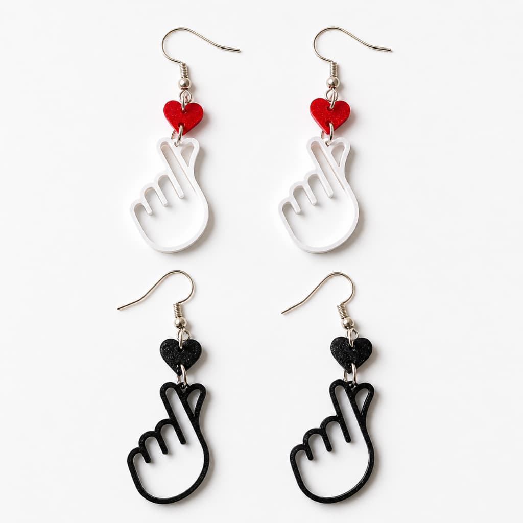 Par De Brincos Gesto Coração Coreano Kpop - 4,5cm - Finger Heart