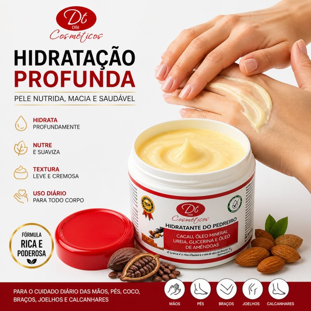 Hidratante Creme do Pedreiro 30g a 500g Para Pele Seca Rachaduras Mãos Pés Ureia