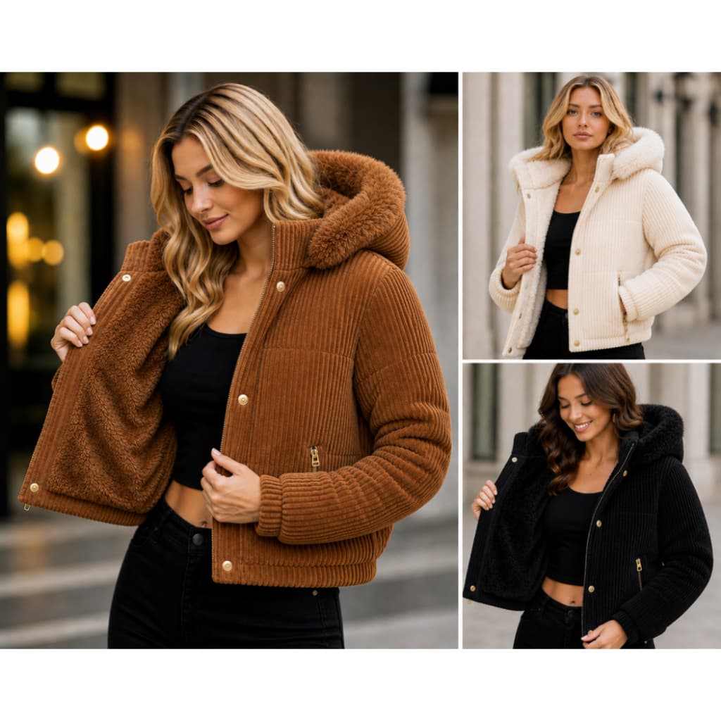 Jaqueta Cotele forrada pelucia canelada feminina blusa frio casaco agasalho inverno moda feminino