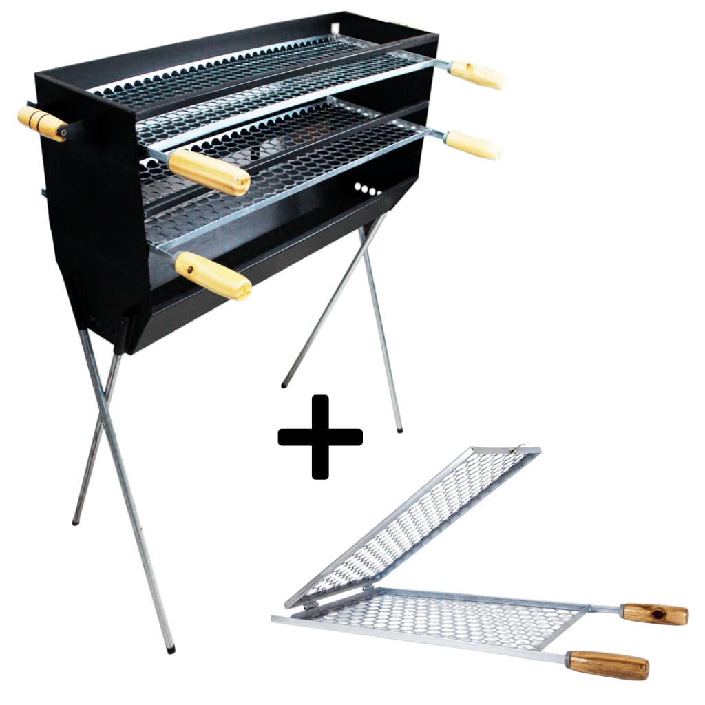 Kit Churrasqueira Espeteria Dupla 2 grelhas mais Grelha Dupla para Peixe Galvanizada (47x30)