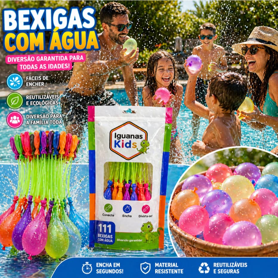 Kit 555 Bexiga Guerra De Água Enche e Amarra Rápido Praia Piscina Verão