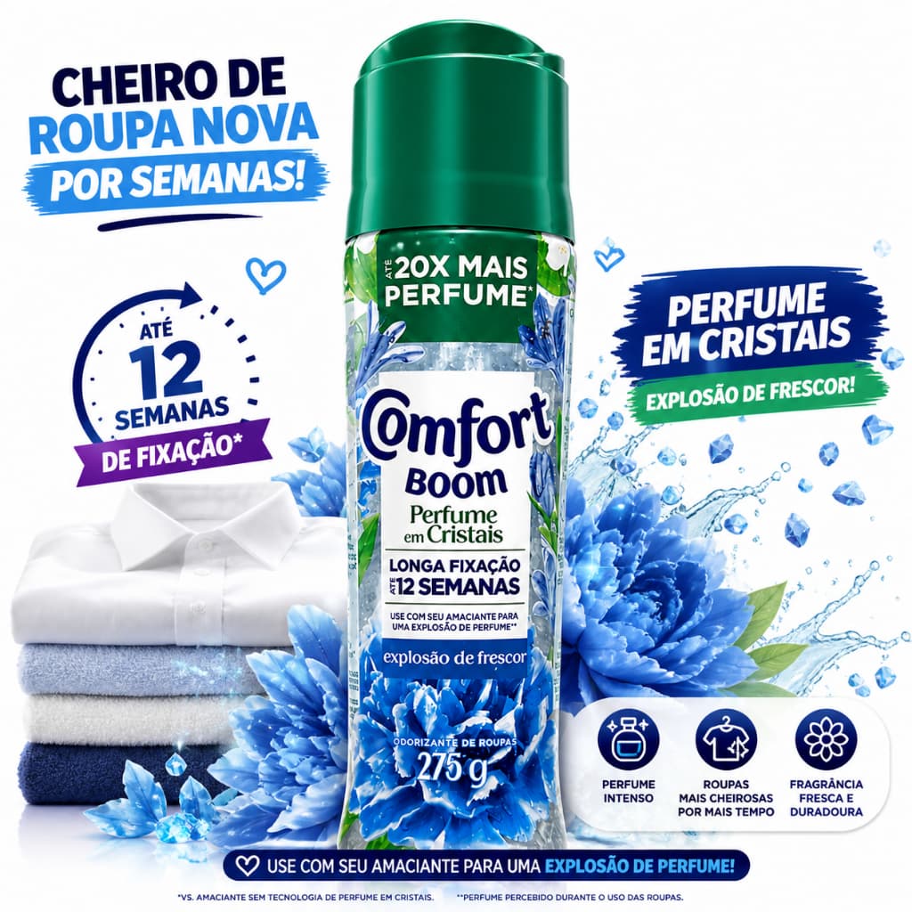 Comfort Boom Perfume em Cristais 275g Odorizante Roupas Longa Duração Até 12 Semanas