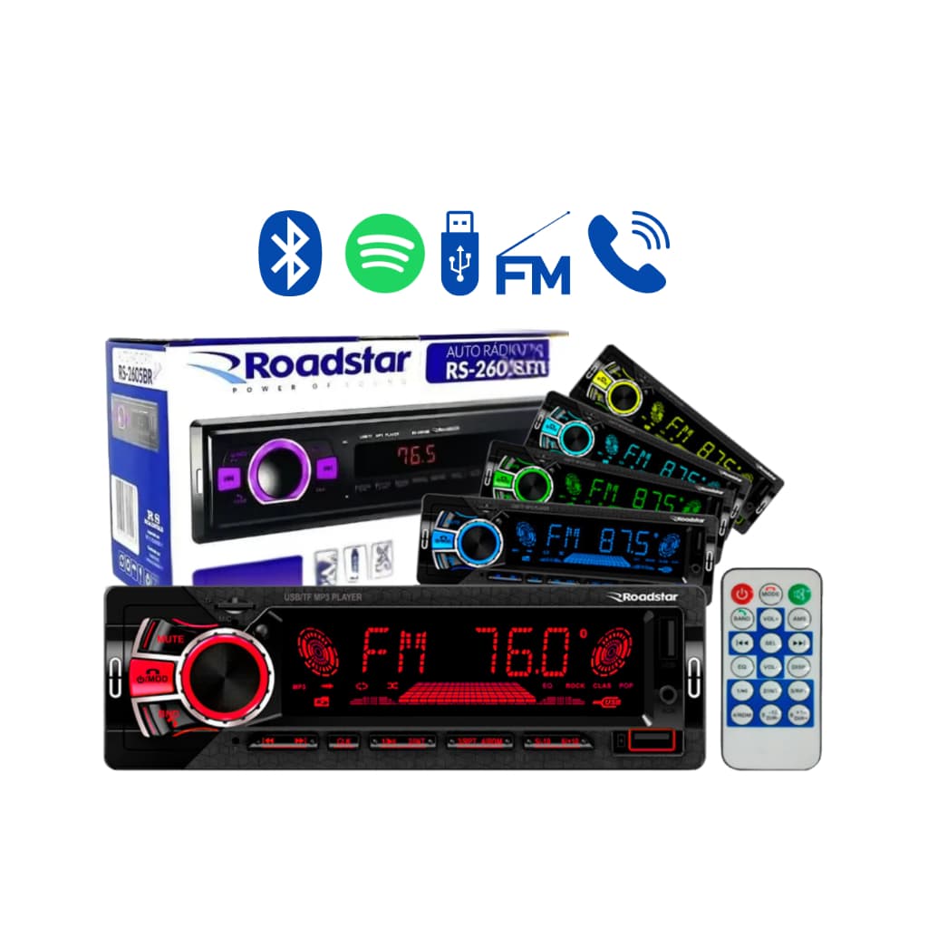 Rádio Som Automotivo MP3 Bluetooth USB FM Potente 7 cores  LED