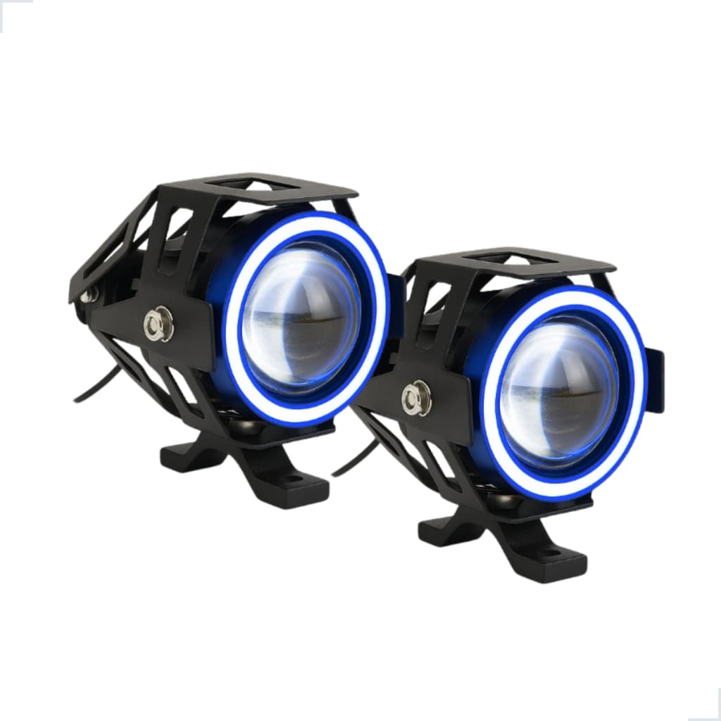 Par Farol de Milha Moto Angel Eye U7 Azul Led Auxiliar Neblina Uso Universal