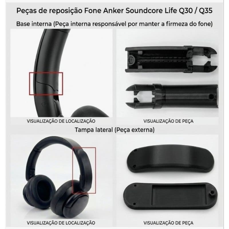 Kit de reposição - Haste Fone Anker Soundcore Life Q30 / Q35 - Par