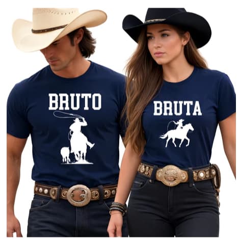 Kit 2 Camisas Bruto e Bruta Masculina e Feminina Festa de Peão Rodeio Namorados