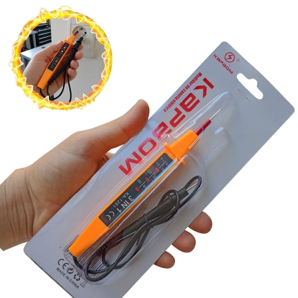 Chave Teste de Voltagem Digital Profissional 3 em 1 Bivolt - Detector de Tensão Luz Led e Corrente Eletricista