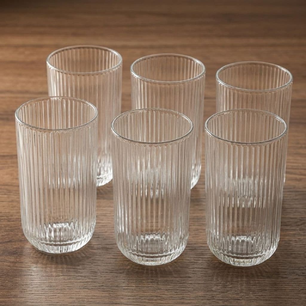 Conjunto de 6 Copos de Vidro Canelado 450ml Premium 💎 Jogo de 6 Copos Elegantes Vidro Grosso para Água, Suco e Drinks 🍹🎁