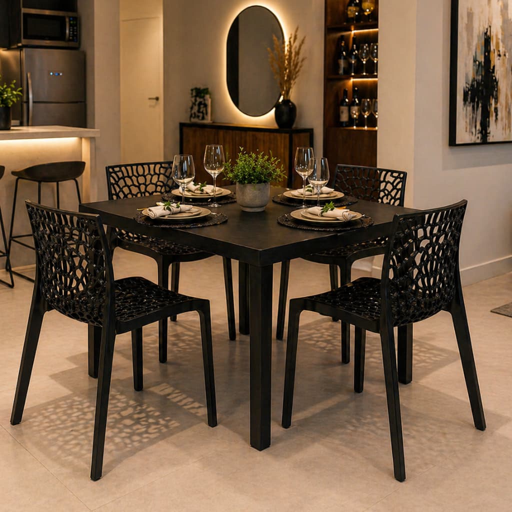 Jogo 4 Cadeiras Gruvyer Preta, Elegância para Sala de Jantar e Cozinha Integrada