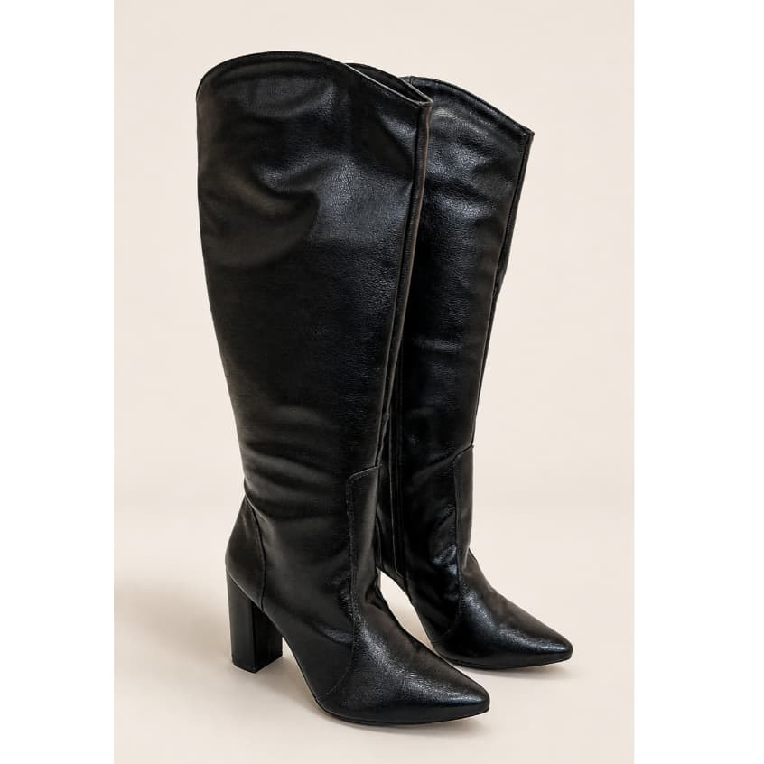 Bota Feminina Cano Alto Salto Grosso Bico Fino Elegante