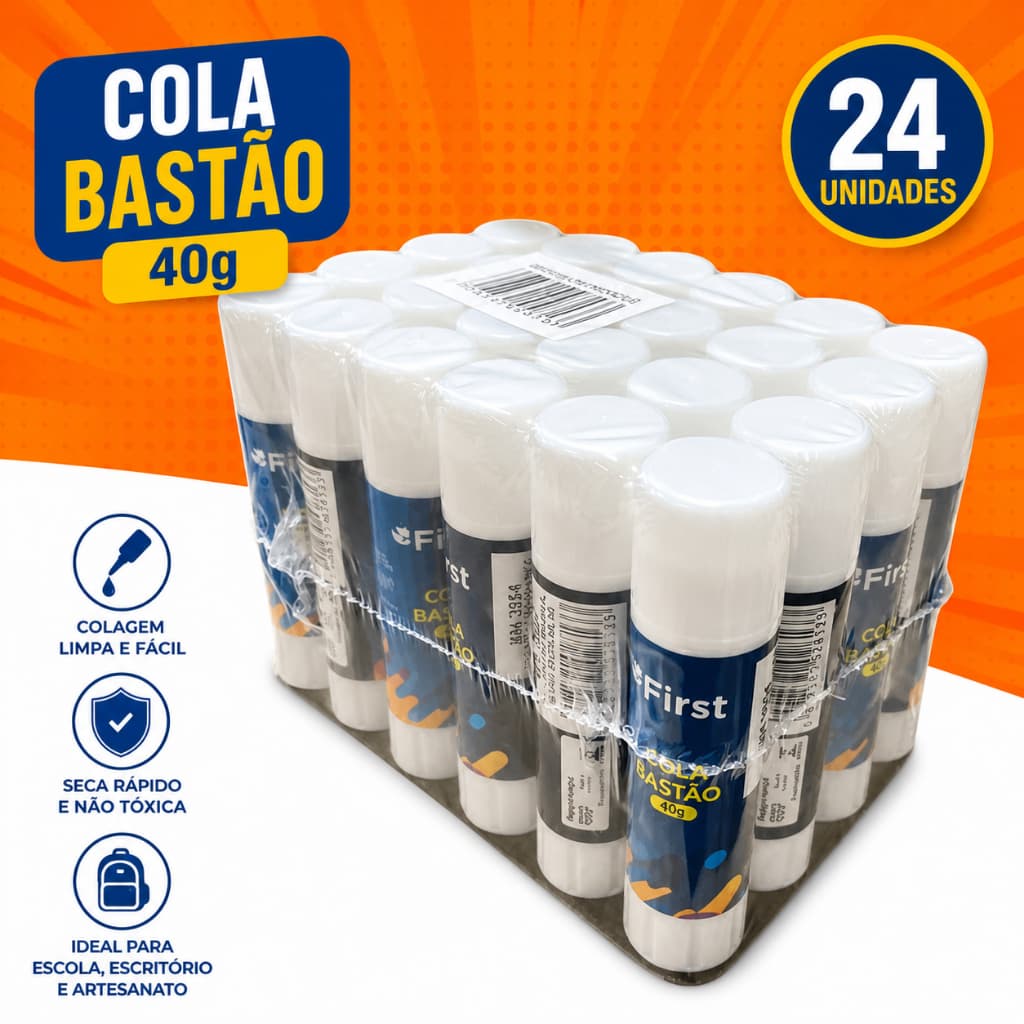 Conjunto 24 Cola Bastão Branca Alta Fixação Escolar Artesanato Escritório Papel Cartolina