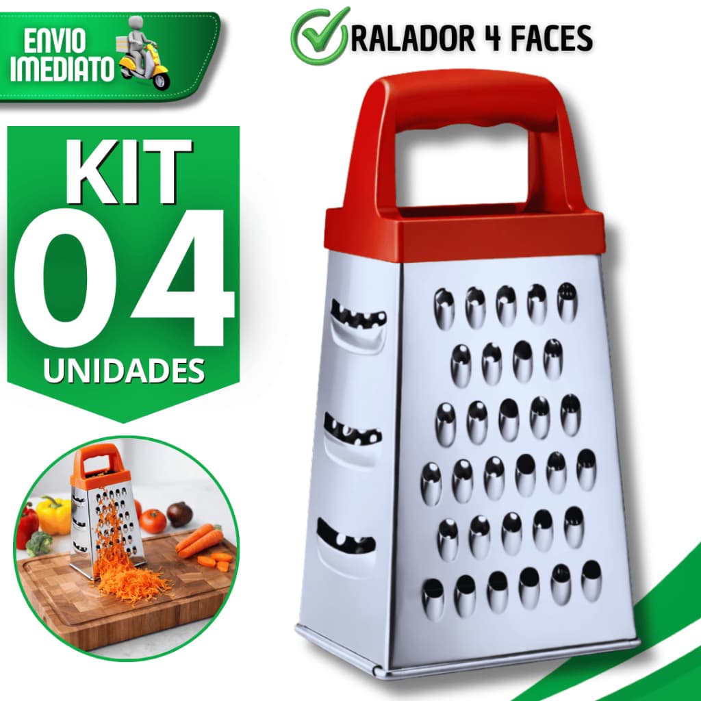 Combo Ralador Inox 4 Faces 18cm Cozinha Queijo Legumes Restaurante Pizzaria Multiuso Utensílios