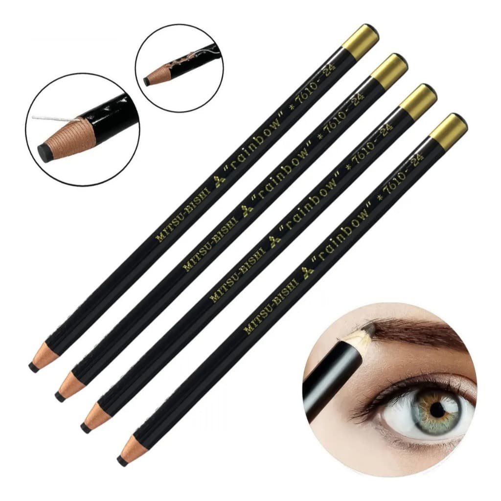 Kit 4 Lápis Preto Mitsubishi 7610 | Lápis Dermatográfico Preto Maquiagem Micropigmentação