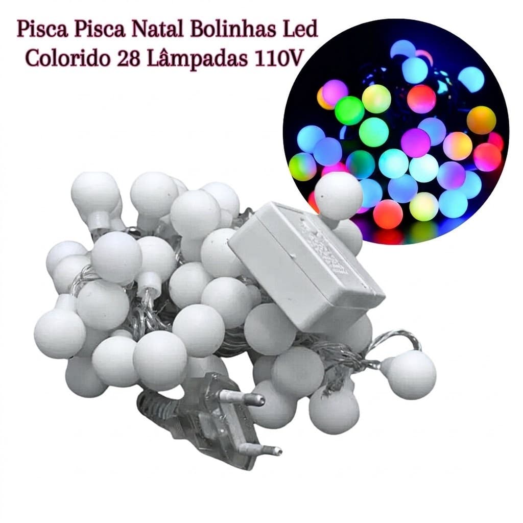 Pisca Pisca Cordão Varal Natal Bolinhas 3,5M Led Colorido 28 Lâmpadas Altomex AL-3714 110V