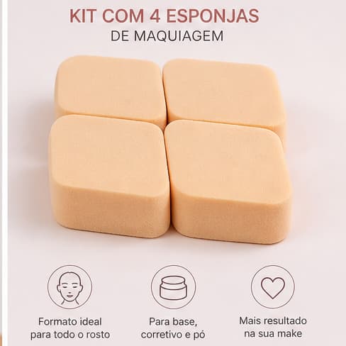 4 Esponjas de Maquiagem Profissional Macias – Acabamento Perfeito Base e Corretivo