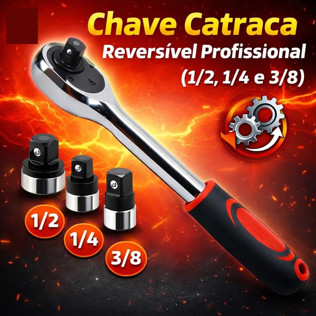 Chave Catraca Reversível Profissional (1/2, 1/4 e 3/8)
