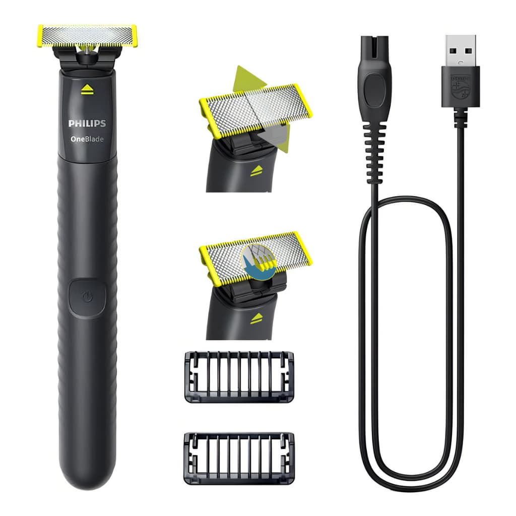 Aparador e Barbeador Philips OneBlade QP1424 Original Sem Fio Recarregável Bivolt Barba Rosto Corpo