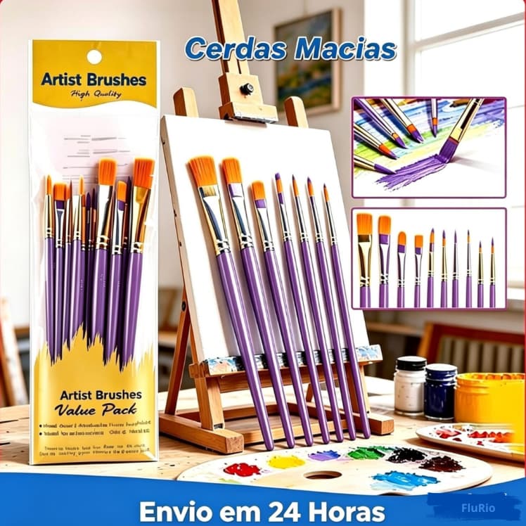 Kit 20 pincéis ou Kit 10 Pincel Artesanato Aquarela Pintura Artística Óleo Cerda Macia Acrílico Guache Tela