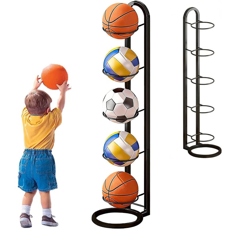 Suporte Armazenamento Bolas Basquete, Todo em Metal, Economiza Espaço, Organizador Esportivo