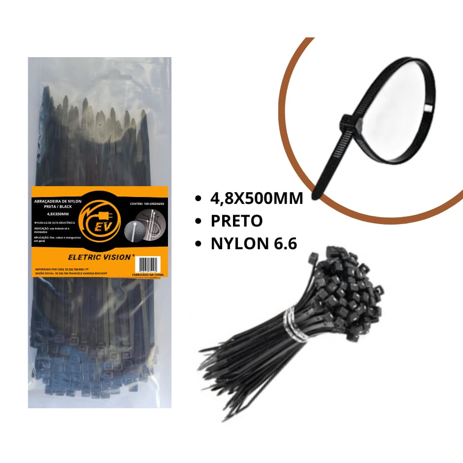 Abraçadeira de nylon 4,8x500mm PRETA ( enforca gato)